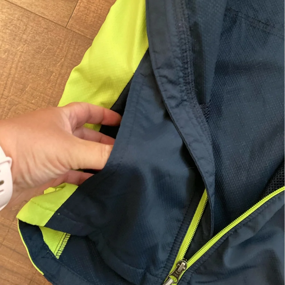 Columbia Omni-Shield Youth Hood Jacket Navy Neon Green Full Zip Size 8 Small